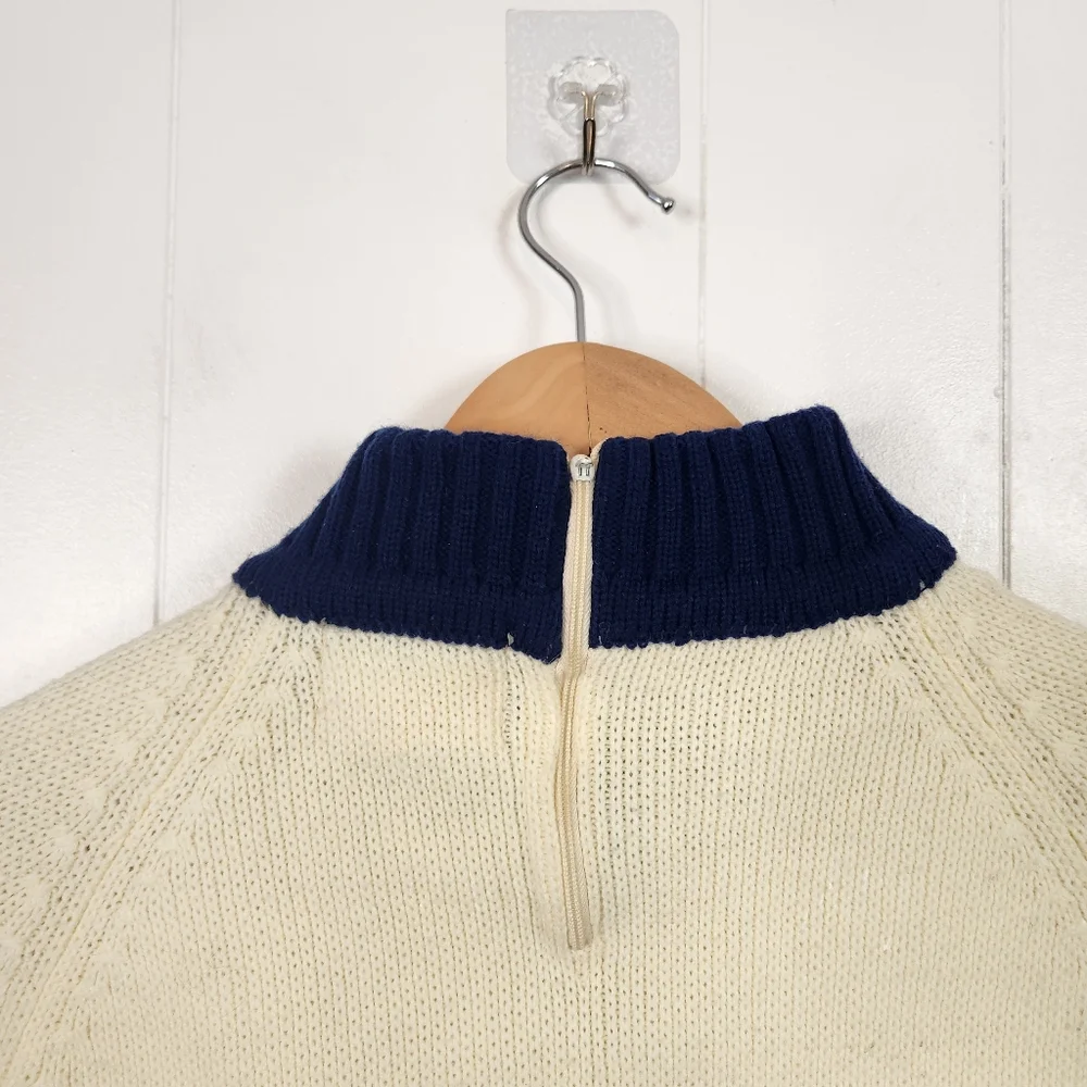 Vintage Fair Isle Nordic Ski Turtleneck Sweater Beige 1970s 1980s Size Small - Picture 6 of 10